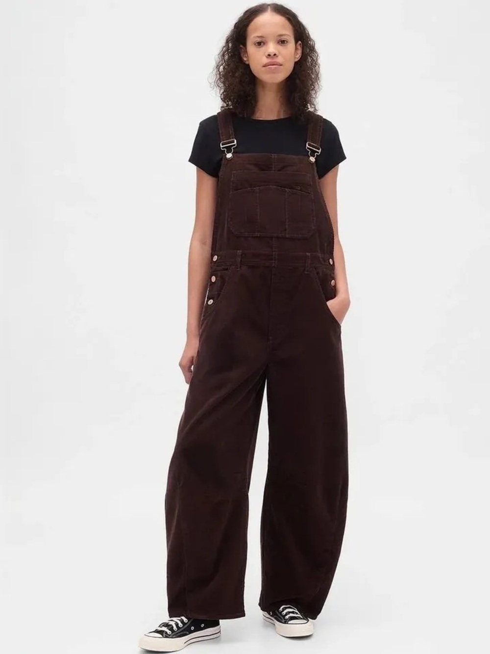 GAP Dark Brown Barrel Wide-Leg Corduroy Overalls